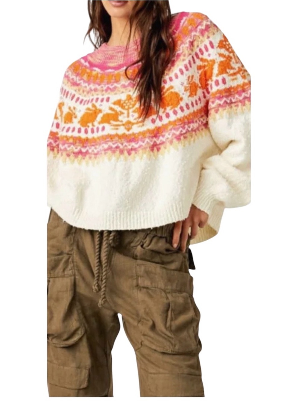 Free People Nellie Fair Isle Sweater Whisper White Combo Size XS